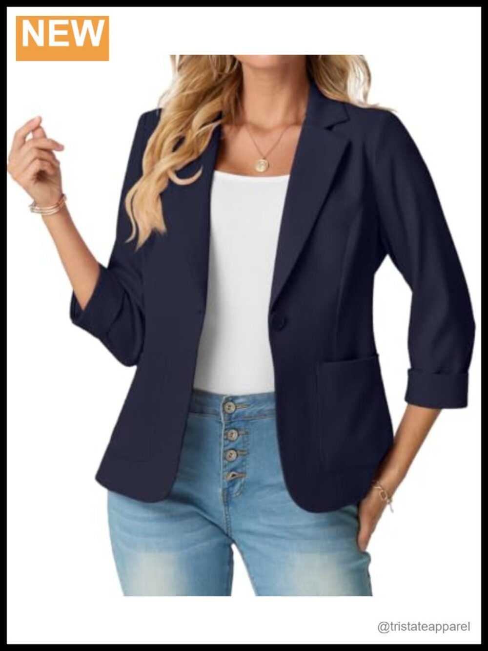 Women's 3/4 Sleeve Blazer Business Casual Work Jacket Slim Fit